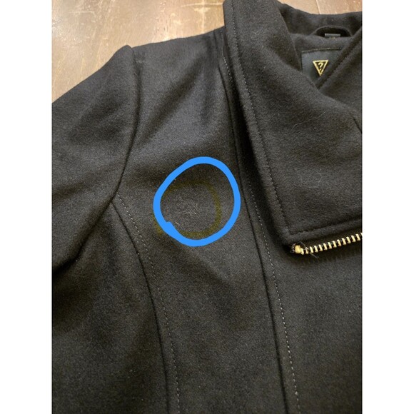 NWT Guess L Black Wool Gold Zip Coat Nordstrom long Chic Classic Asymmetrical - Picture 16 of 16